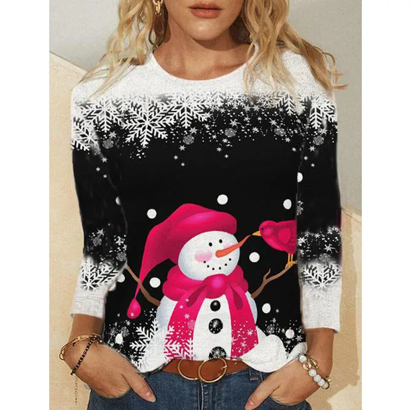 

Women's Sweatshirt Christmas Snowman Printed Crew Neck Regular Fit