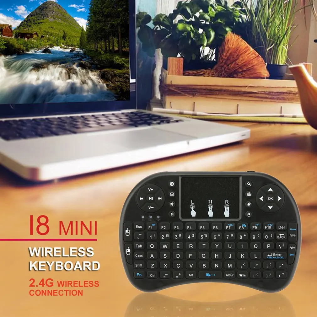 

2,4G Беспроводная мини-клавиатура i8 Air Mouse Клавиатура i с тачпадом светодиодная подсветка мультимедийные клавиши управления и клавиши управле...