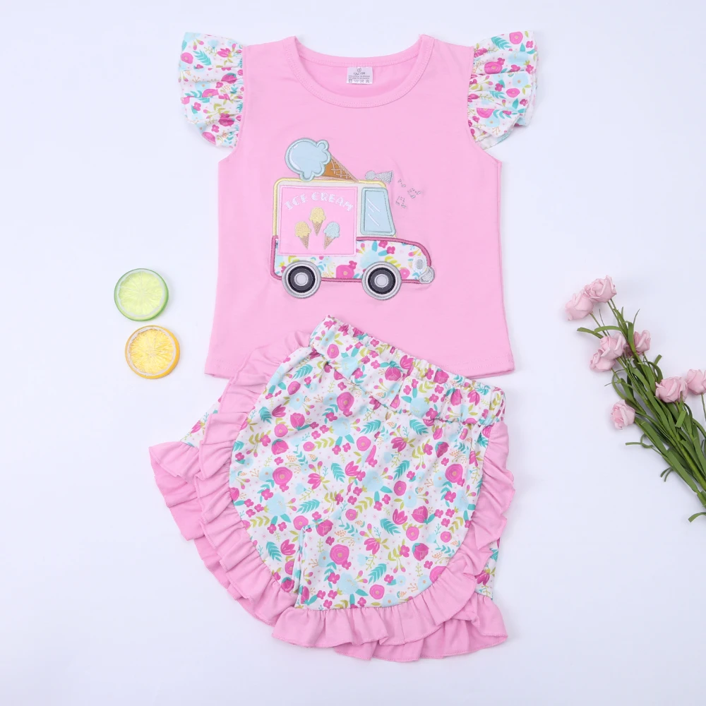 

Костюм для девочек 0-8 лет с мультяшной вышивкой, розовый костюм с круглым вырезом и длинным рукавом, комплект из 2 предметов на весну и осень, свободные брюки