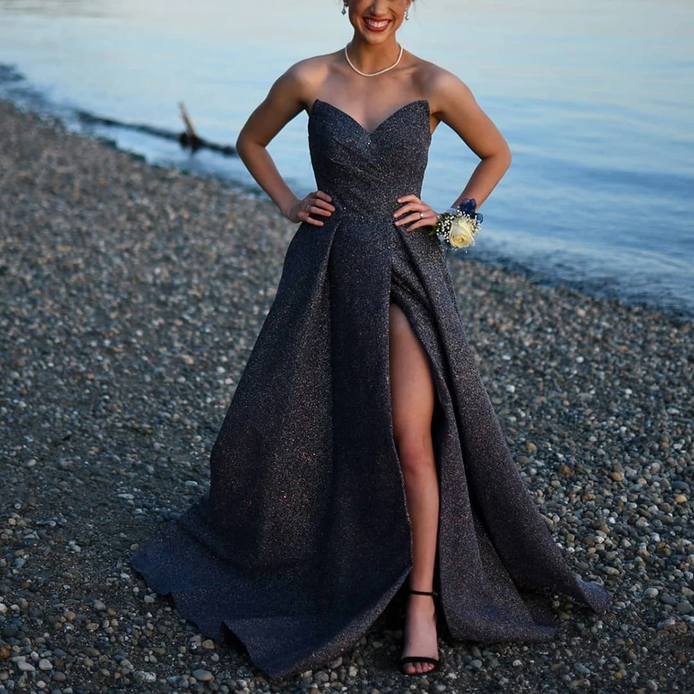 

Sparkly Prom Dresses 2022 with Slit Lace Up Back Ball Gown Sexy Deep V-neck Evening Dresses Long Luxury Party Gowns