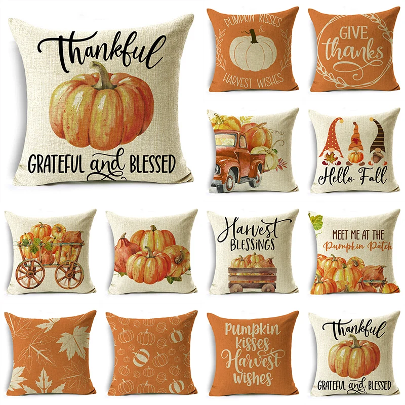 

Harvest Autumn Thanksgiving Dwarfs Big Pumpkins Throw Pillowcase Cushion Covers For Sofa Office Bedroom Decor Multiple Size