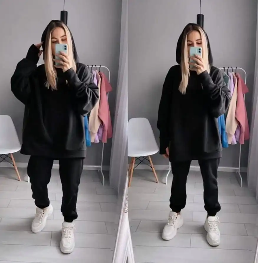 Женский спортивный костюм на флисе повседневная толстовка с капюшоном штаны