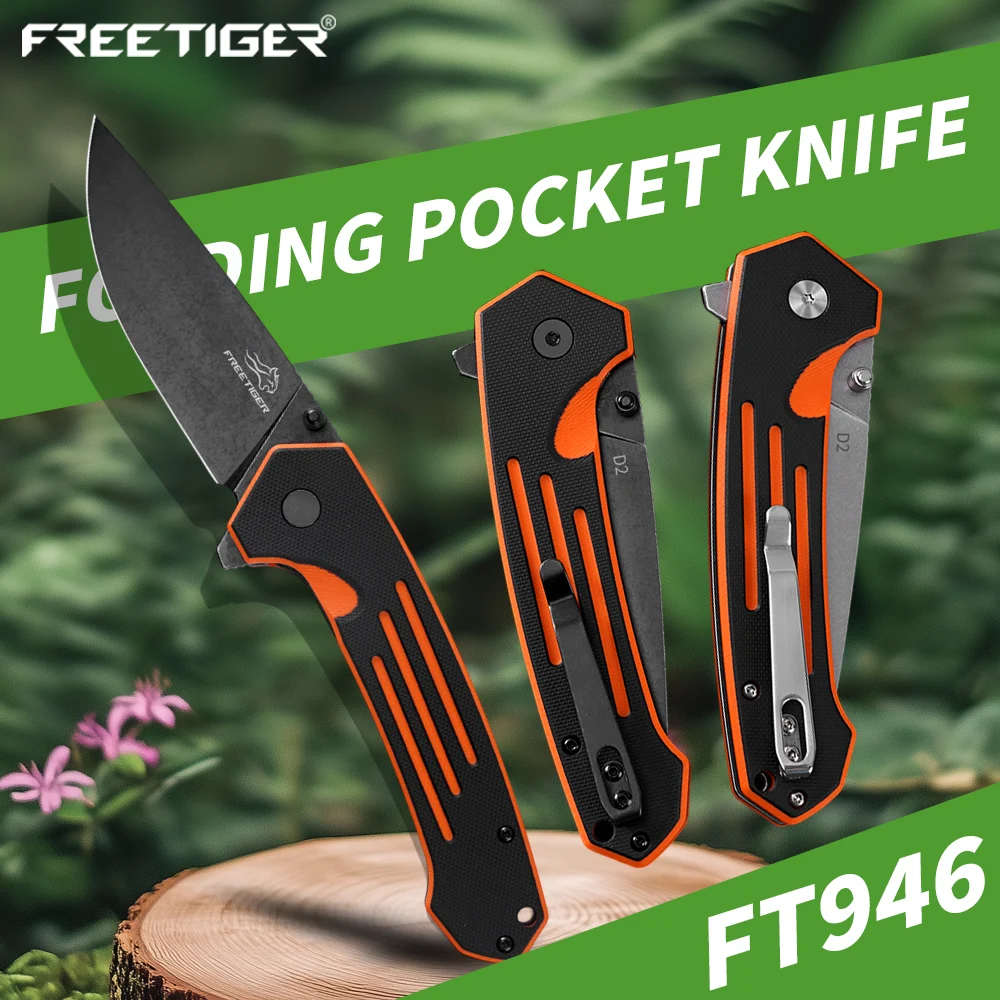 Фото Складной нож FREETIGER FT946 EDC с лезвием D2 для активного отдыха, кемпинга, выживания, охоты, карманный нож, ручной инструмент, маленький карманный нож №1