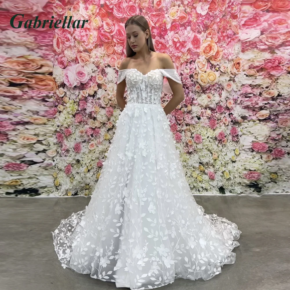 

Gabriellar Exquisite Wedding Dress Lace Appliques Sweetheart Off the Shoulder Backless Slit A-line Robe De Mariée Made To Order