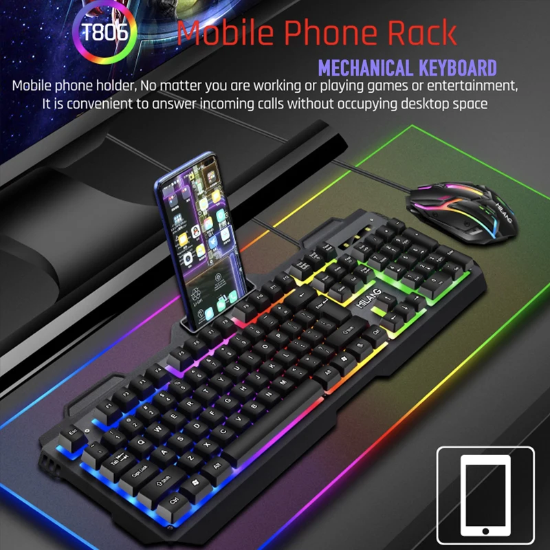 Wired Gaming Keyboard And Mouse RGB Backlit Keyboard Rubber PC Keycaps Mouse Gamer Mouse