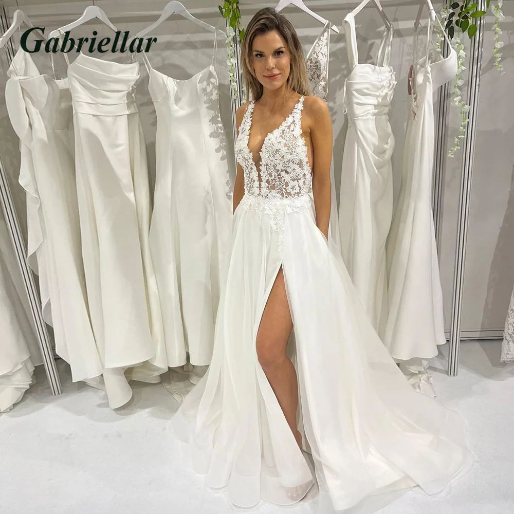 

Gabriellar Delicate Sleeveless Slit A-line Wedding Dresses For Women 2023 V-neck Appliques Backless Abito Da Sposa Customer Made