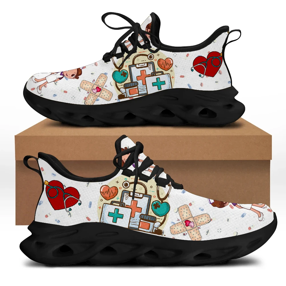 Yikeluo Cartoon Cute Nurse Shoes for Women Brand Design Platform Flats Sneakers Unisex Hospital Wear-resistant Lace Up Footwear