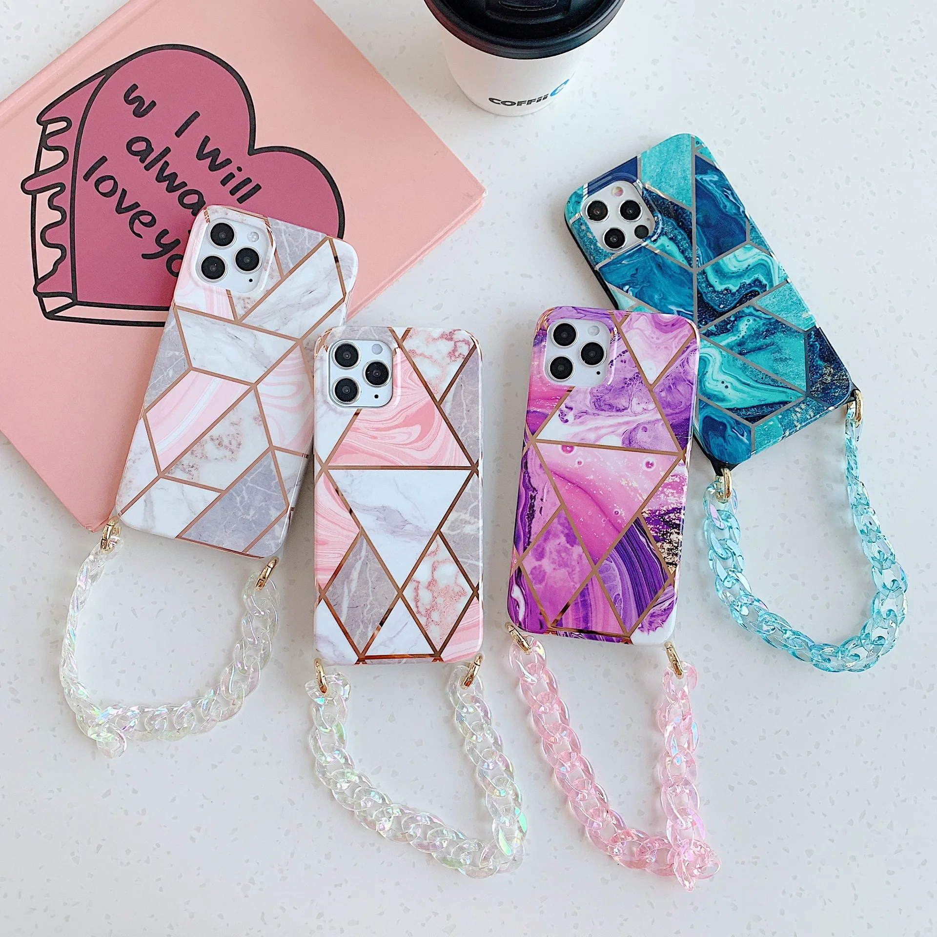 

Marble Case For iphone 13 12 Pro Max Mini 11 Pro Max Bracelet Chain Wrist Fundas For iphone XR X XS Max 6 6S 7 8 Plus Cover Capa