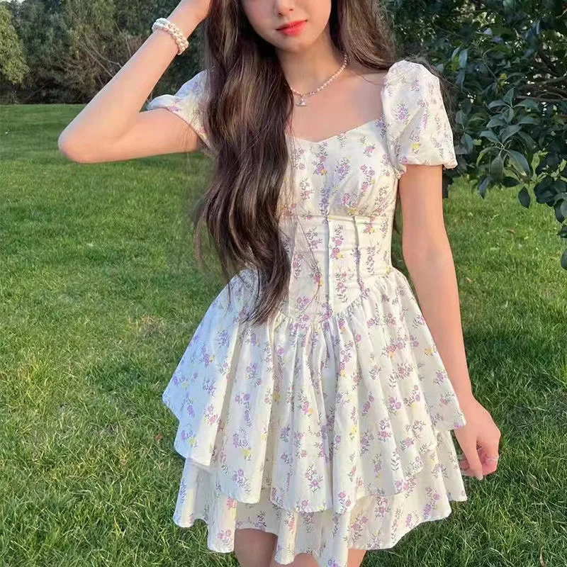 

A-line Mini Dresses Women Bandage Design Tender Holiday Sweet Korean Style Ins Puff Sleeve Colleges Summer Vestidos Temperament