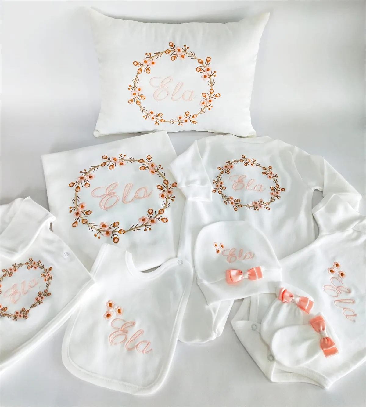 

Jaju Baby Flower and Name Embroidered Baby Newborn Set