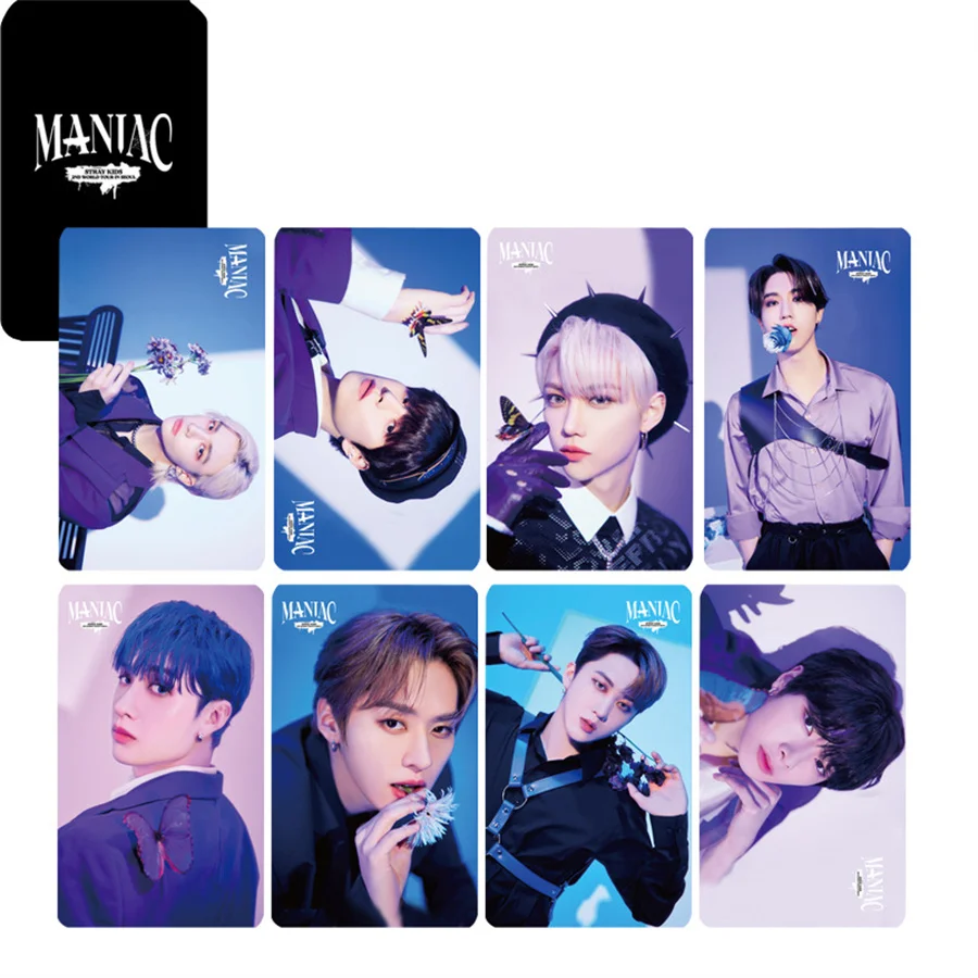 

KPOP 8PCS/SET Stray Kids MANIAC Double-sided LOMO Card Photocard Postcard Hyunjin Delix Bangchan Card Gift for Fans