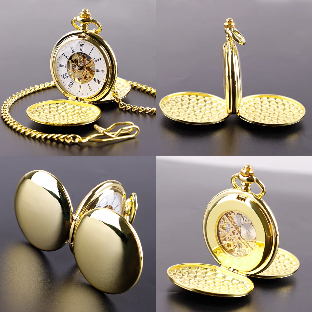 Flap 2 Sides Open Case White Dial Necklace Clock Mens Women Mechanical Pocket Watches Timepiece Anniversary Gift With Box