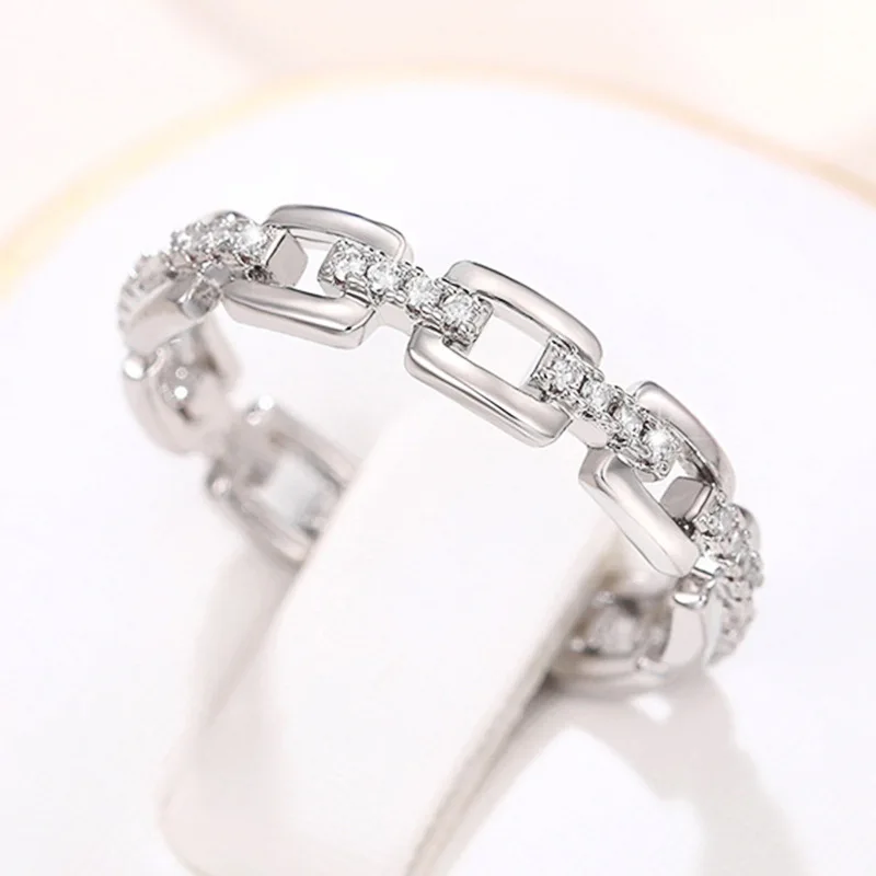 

Fashion Hot Selling Chain Shape Micro-inlaid Zircon Index Finger Ring Temperament Simple Versatile Ring Copper Jewelry
