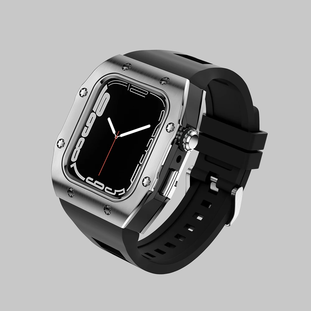 Stainless Case Strap Accessories For iWatch Series 8 7 6 5 4 SE  For Apple Watch 45MM 44mm Luxury Metal Protection Retrofit Kit