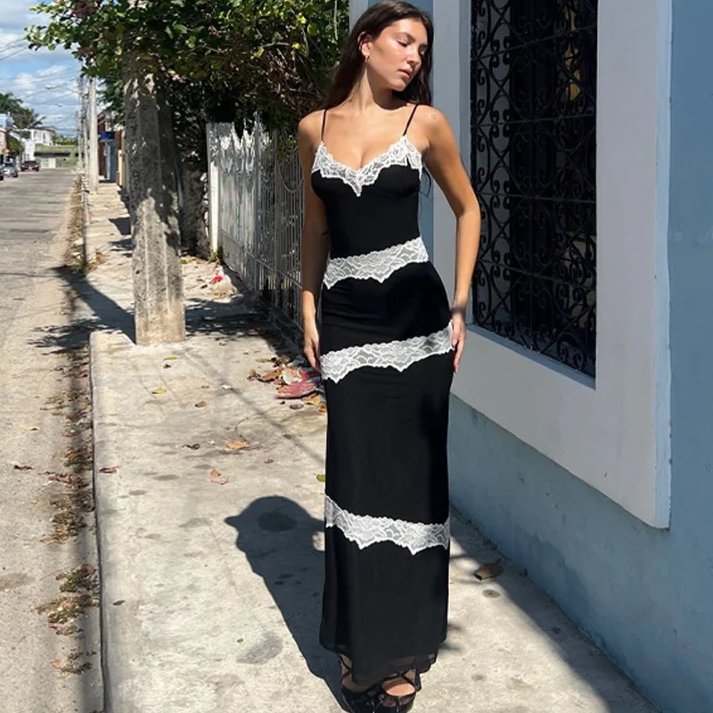 

Summer Women's Dress Long Sling dresses Spaghetti Strap Lace Maxi Dress Sexy Dress Party Club Bodycon Fashion Streetwear Y2k