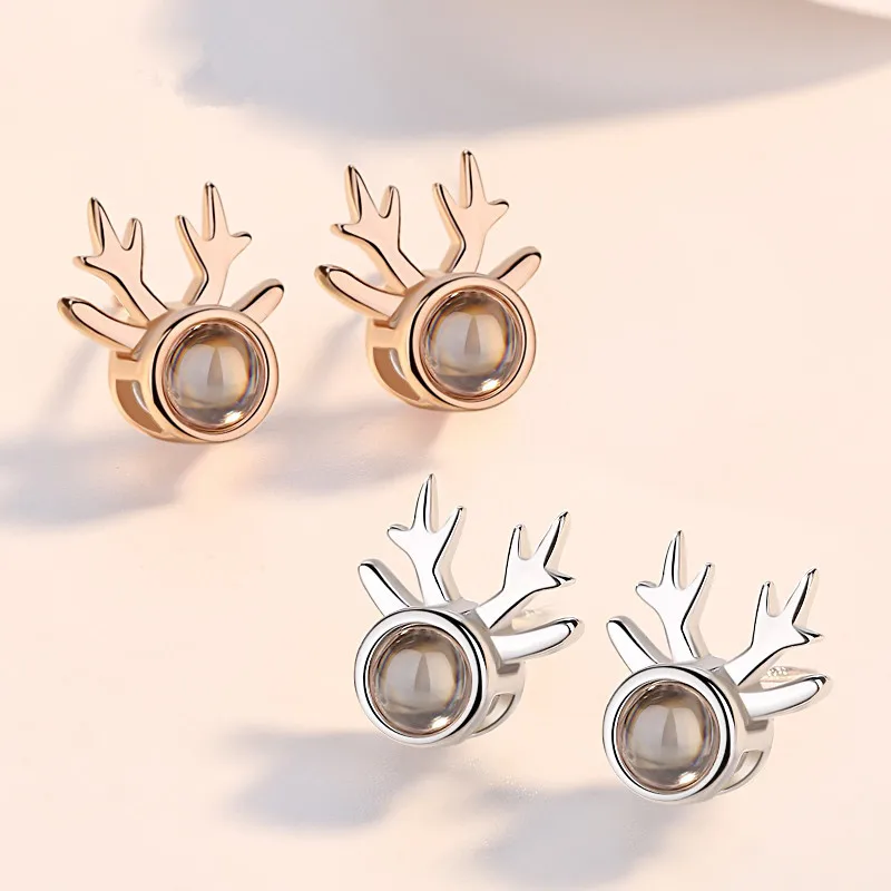 

Romantic Deer Christmas Earrings Elk Stud Earrings for Women Crystal Stone Projection Earring Girls Merry Christmas Jewelry Gift