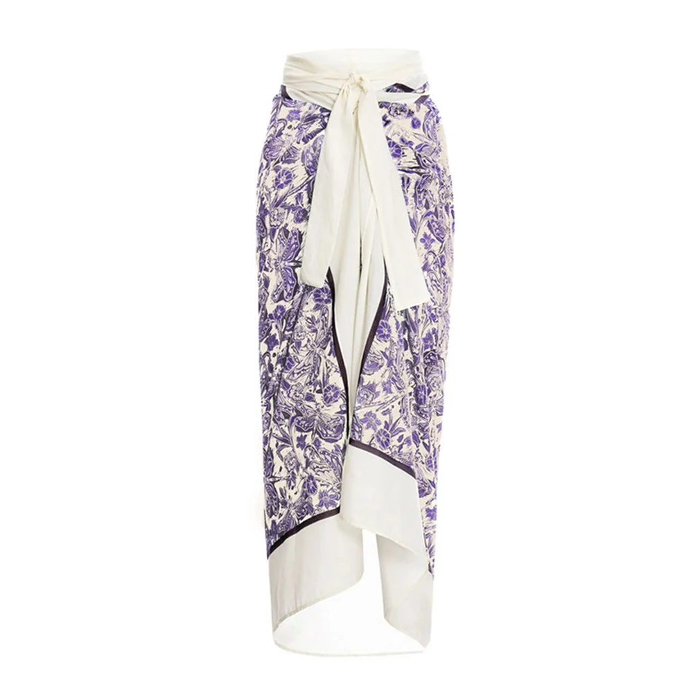 Fashion Purple Print Sexy Gathering Swimsuit Split Slim High Waist Cropped Bikini Backless Chic Beachwear 2022 Seamless Splicing