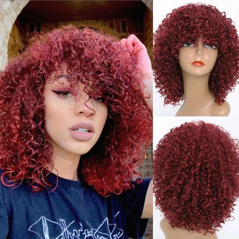 

Wine Red African Curly Hair Wig Brown Gold Black African Women Synthetic Wigs High Temperature Fiber