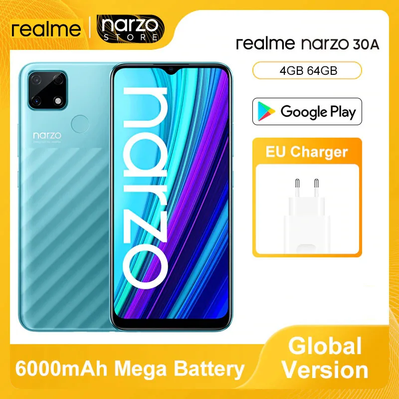 

realme Narzo 30A Global Version Smartphone 4GB 64GB Helio G85 6.5 Inch Display 13MP AI Dual Camera 6000mAh 18W Quick Charge