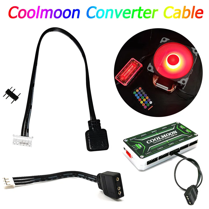 

For Coolmoon Fan Controller Adapter Cable Small 4Pin/6Pin to 5V ARGB 3Pin Converter Cord 4pin/6Pin Controller Adapter Cable