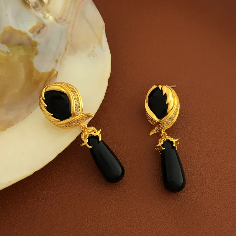

S925 Silver Needle Retro Black Long Fashion French New Earrings Free Shipping