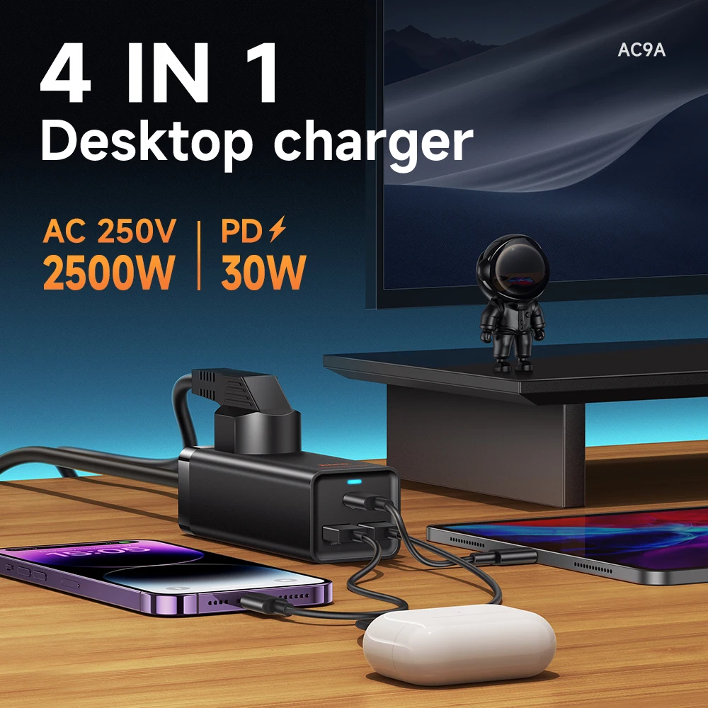 

HOCO PD30W AC250V USB Charger Desktop Type C PD Quick Charge 4.0 Fast Charging Charger Power Strip For iPhone 15 14 Plus MacBook