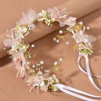 free shipping flower headband hair wreath floral garland crown bridal headpiece with ribbon wedding festival party deco lshb019