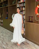 ms one shoulder evening dress 2022 white chiffon with feathers saudi arabia a line prom party gowns robes de soir%c3%a9e custom made