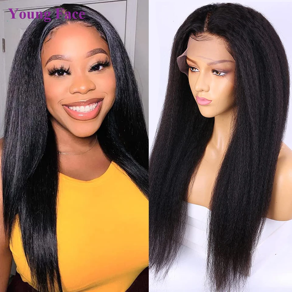 Kinky Straight Wig Lace Front Human Hair Wigs 13x4 Lace Frontal Wigs Brazilian Remy Yaki Straight Human Hair Wig For Black Women