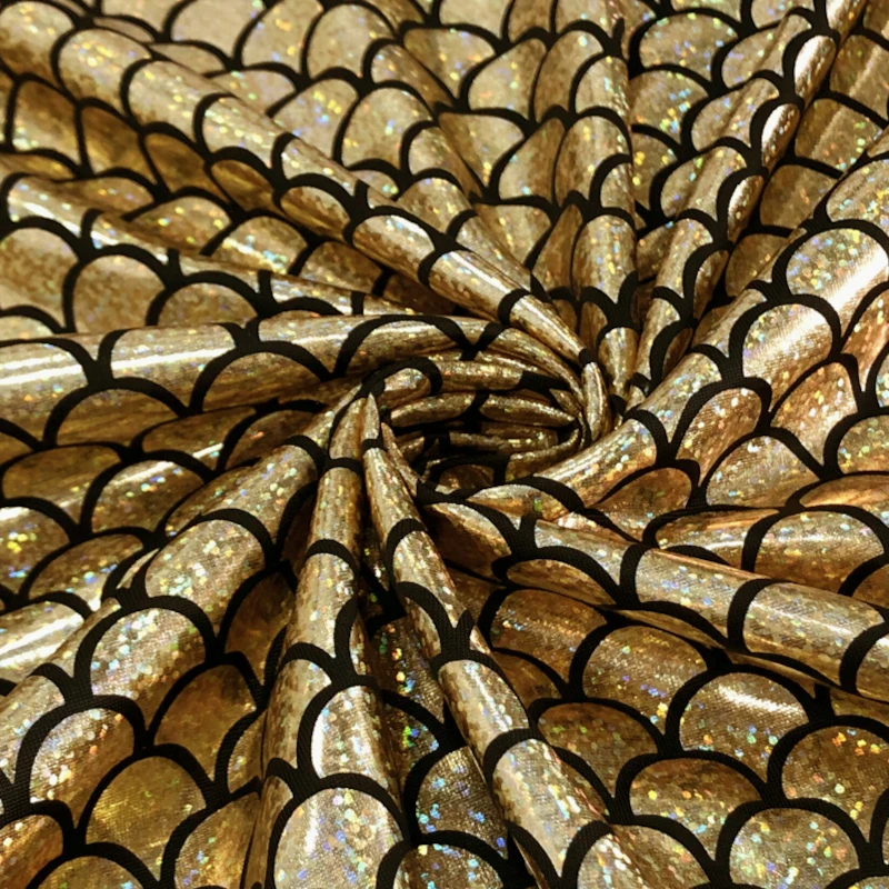 3/5/10м Блестящая голографическая эластичная ткань из спандекса с принтом рыбьей чешуи для детских леггинсов, косплея и купальника на метр в продаже.