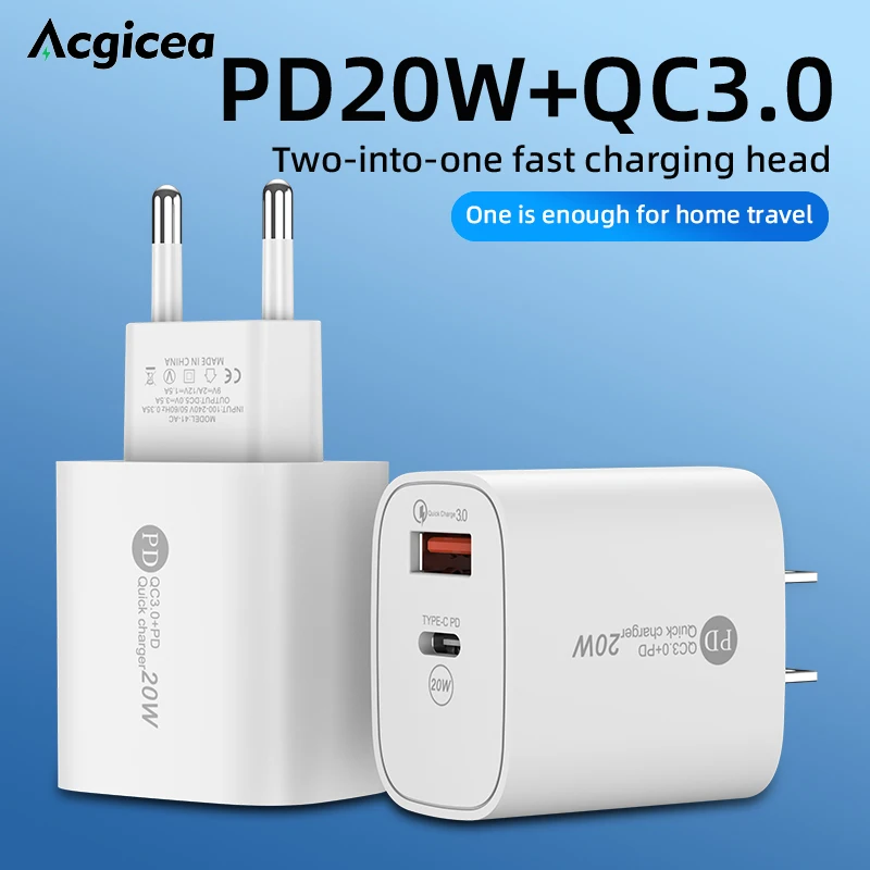 

Acgicea 20W PD USB C Charger Quick Charge QC 3.0 Wall Charger Adapter For iPhone 14 13 Samsung Xiaomi USB Charger Fast Charging