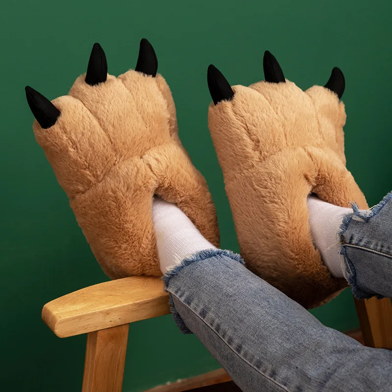 

Funny Paw Slippers Cartoon Plush Cotton Shoes Female Winter Indoor Cute Bear Paw Cotton Slippers Home Warm Bag With Floor Shoes
