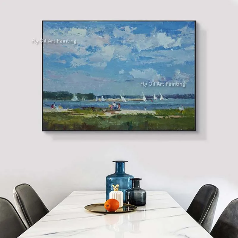 Импрессионистская картина маслом с изображением летнего пейзажа морского неба