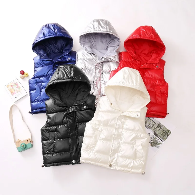 Winter Waterpoof Baby Girls Boys Drawstring Therme Vest Hooded Zip Child Waistcoat Cotton Padded School Kids Outfits 3-12 Years