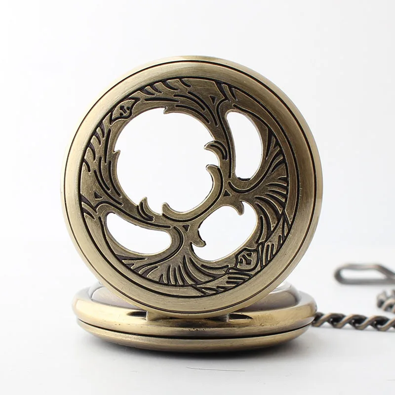 1pcs Bronze Retro Mechanical Pocket Watch Hand-winding Personalised Skeleton Necklace Pendant Fob Watch with Chain Gifts