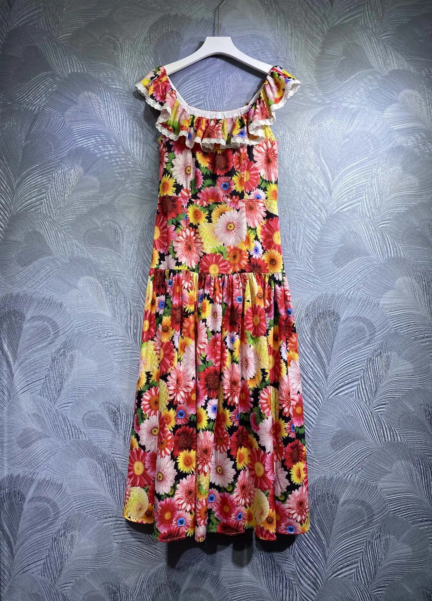 

Spring Summer Women Cotton Spaghetti Strap Dress High Quarity Printing Flowers Elegant Vestido Lady Casual Sexy Skirt