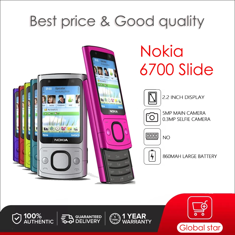 Nokia 6700 Slide 6700S Original Unlocked 2.2 inch 5MP+0.3MP 860mAh 3G cheap mobile phone