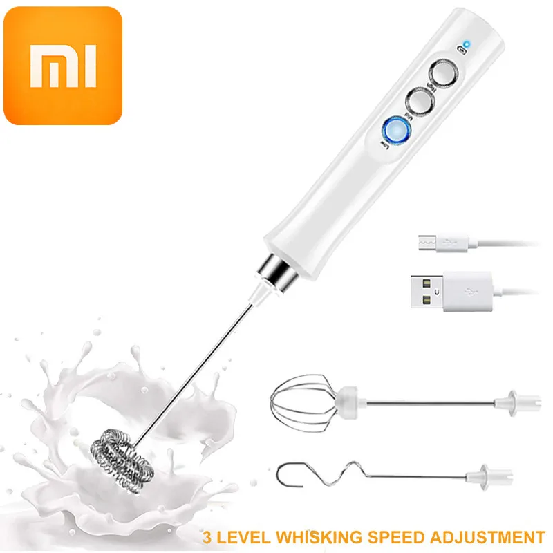 

Xiaomi 2022 3-in-1 Milk Frother Handheld Electric Whisk Usb Rechargeable Electric Milk Frother Foam Maker Coffee Milk Mixer