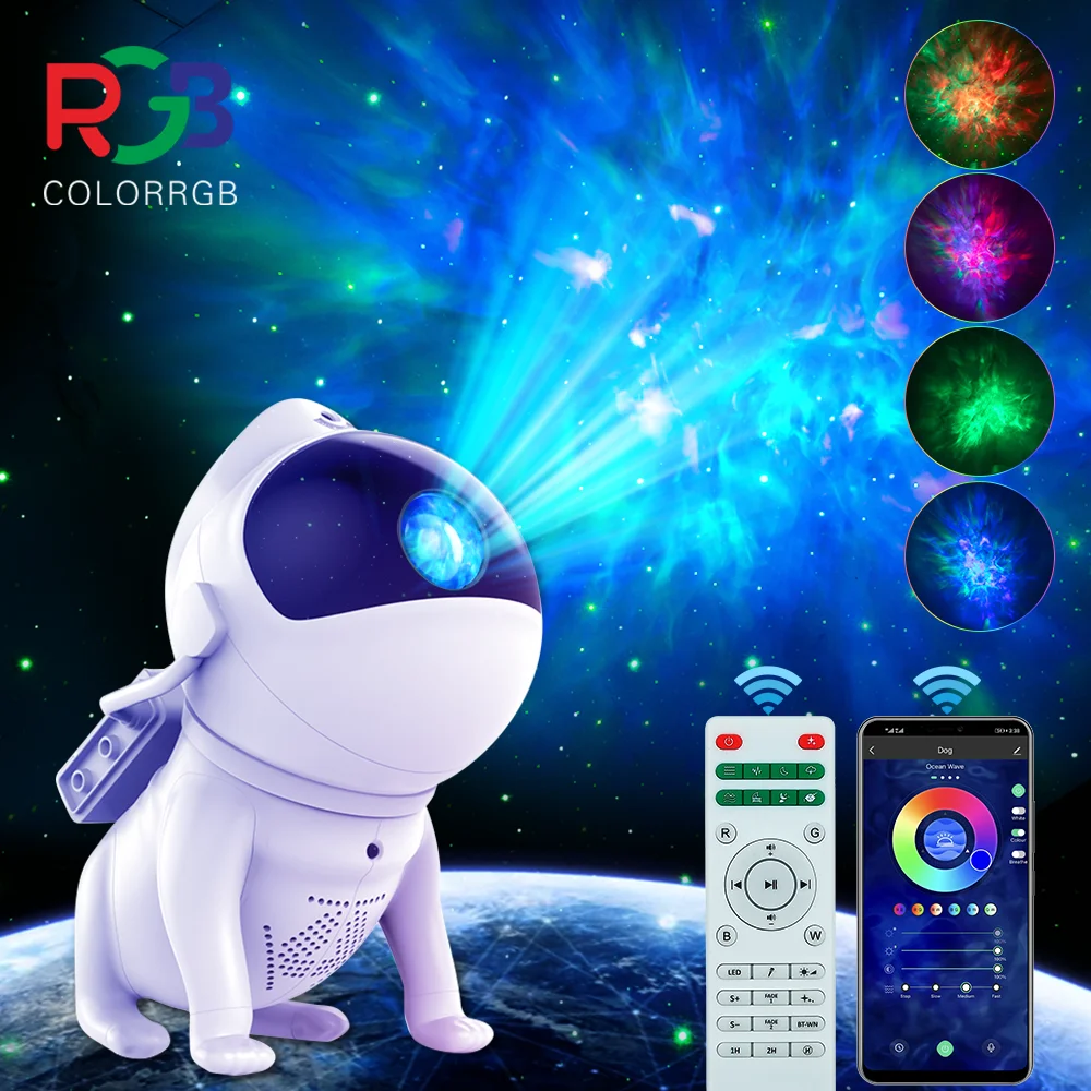 

Space Dog Night Light Galaxy Star Astronaut Projector , 21 Color Modes.APP+Remote control, With Bluetooth Speaker 8 White Noise