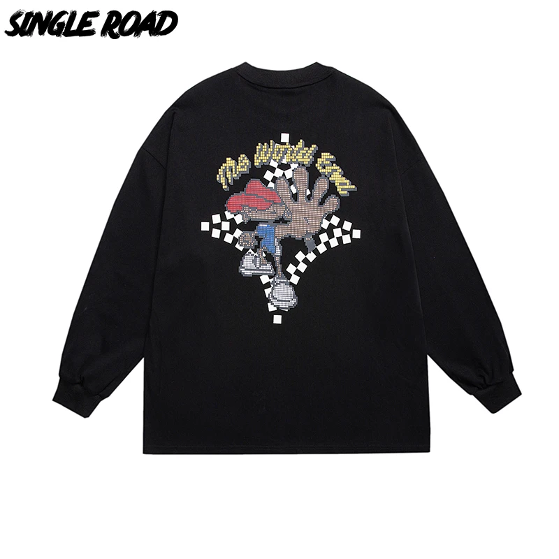 

Single Road Mens Oversized T-Shirt Men 2022 Graphic Elastic Shrink Cuffs Cotton Long Sleeve Hip Hop Streetwear Harajuku T Shirt