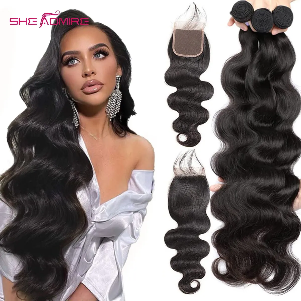 Body Wave Brazilian Hair Weave 3 Bundles With Lace Closure 4x4 5x5 6x6 Remy Hair Extension Human Hair Bundle With 13x4 Frontal