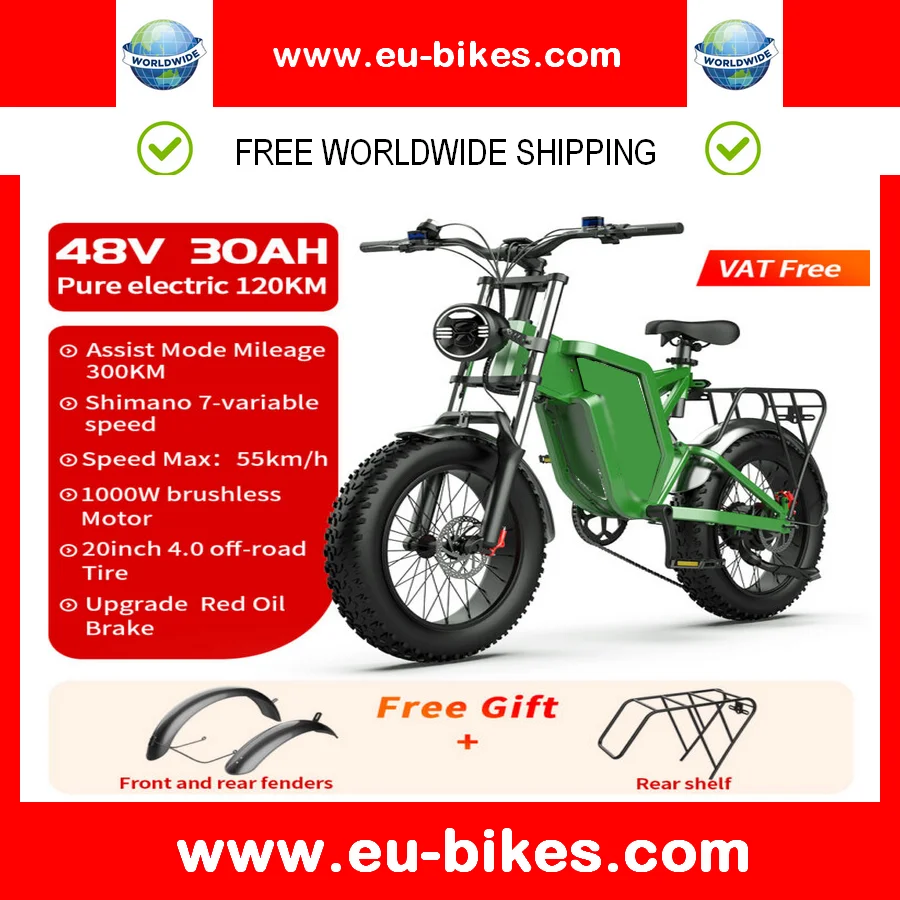 Electric Bike Mountain Moped Ebike 20 Inch Fat Tire 2000W 48V 30AH Men's Road EBike Electric Bicycle For Adults E Bikes