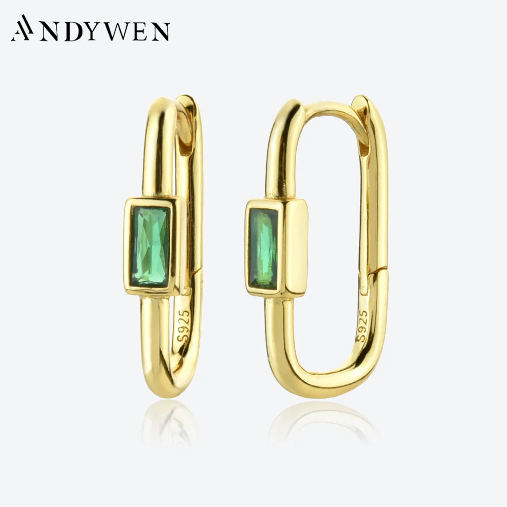 

Женские серьги-кольца для пирсинга ANDYWEN, из стерлингового серебра 925 пробы, золотистые, квадратные, прозрачные, зеленые, черные, роскошные юв...
