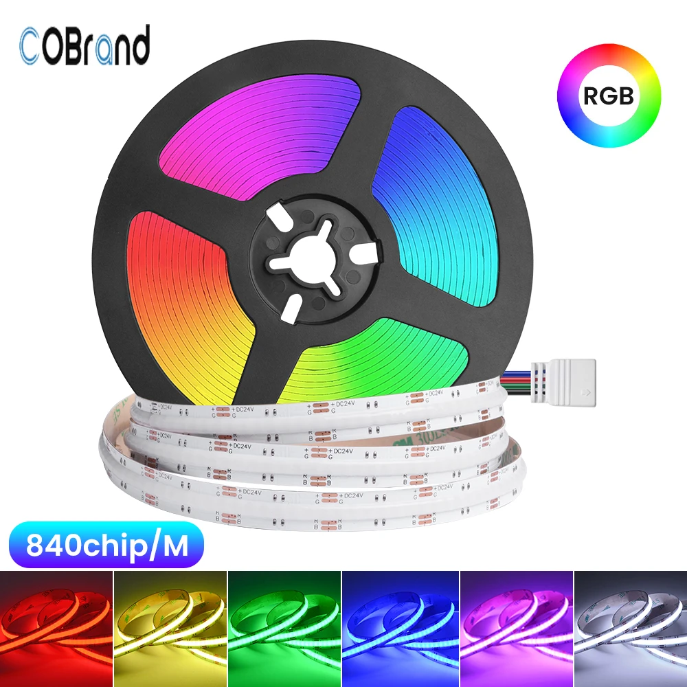 

840LEDs/M High Density COB Strips Hight Brightness IP20 Cuttable Flexible DC24V 10mm 5m CCT RGB Colorful Decor Lighting Tape