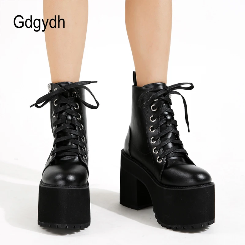 Gdgydh Womens Lace Up Combat Boots Platform Extreme High Heels Fashion Zipper Cosplay Ankle Boots Concert Clubwear Faux Leather