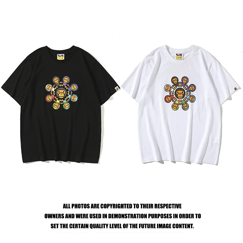 

Men's Wholesale Summer BAPE T-Shirt Colorful Handle Little Monkey Print Men's And Women's Cotton Short-Sleeved T-shirt