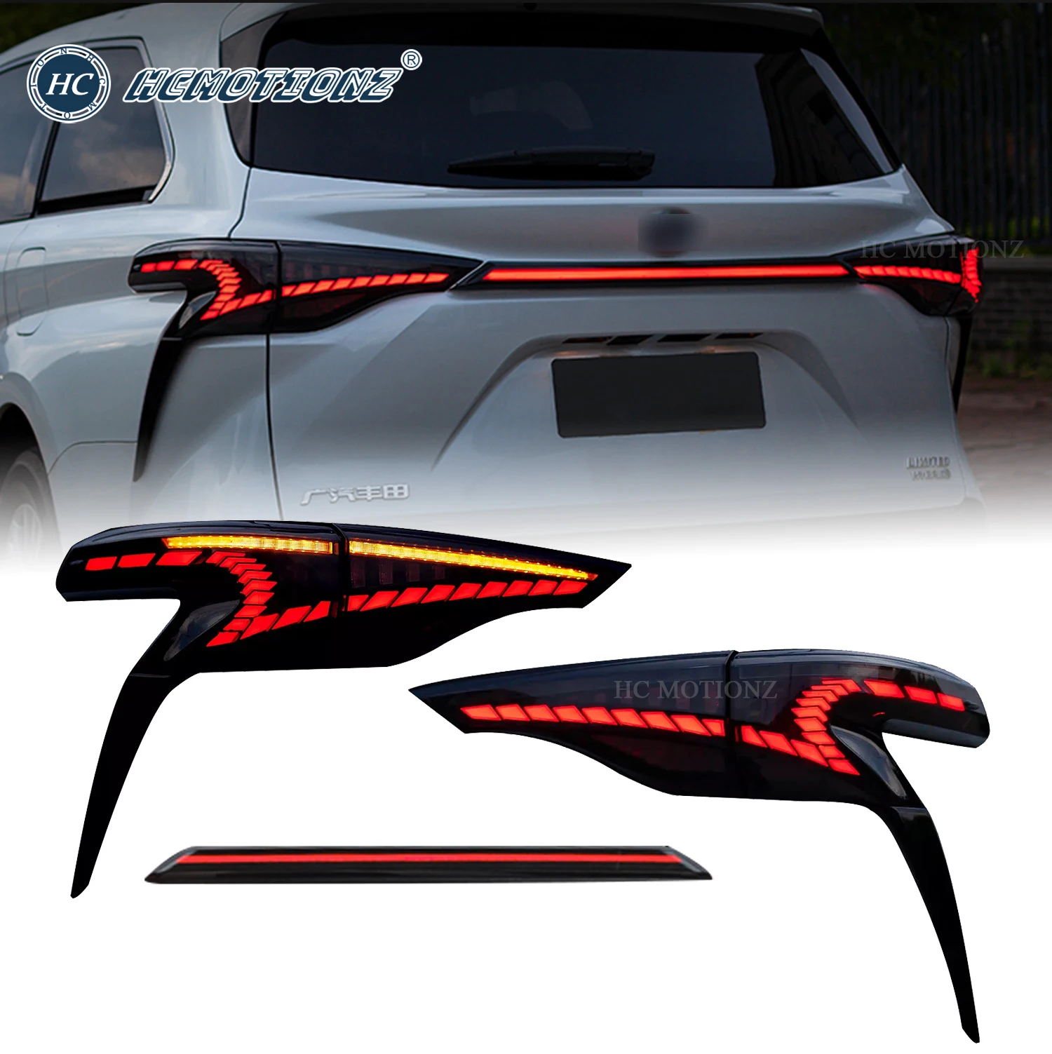 

Задние фары HCMOTIONZ в сборе для Toyota Sienna 2021 2022 светодиодный, дымчатые аксессуары для задних фар автомобиля DRL, задние фары для автостайлинга