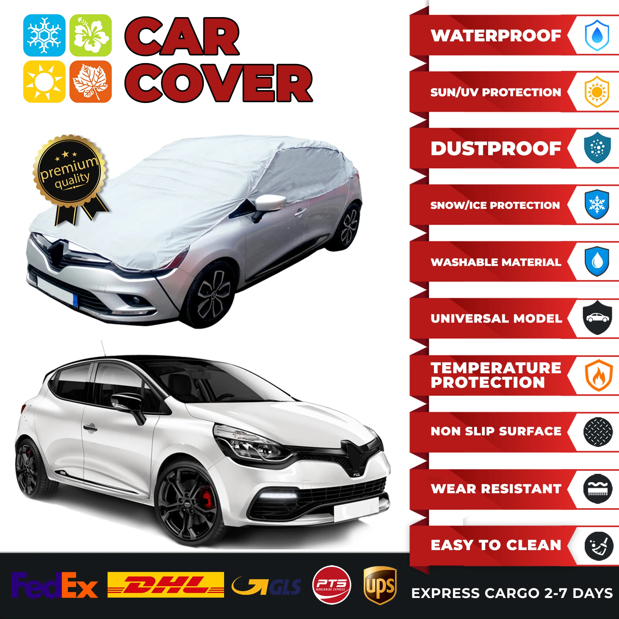 

Универсальный чехол на половину автомобиля для Renault Clio 4, водонепроницаемый чехол для улицы, защита от солнца, дождя, УФ-защиты, пылезащитный ...