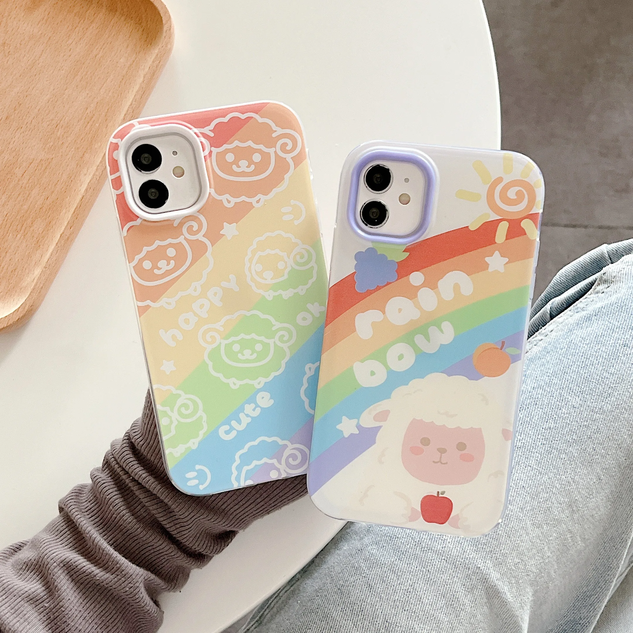 3 in 1 Cute Sheep Silicone Case For iPhone 13 12 11 Pro Max чехол на айфон 11 Cartoon Silicone Cover iPhone 8 Funda iPhone XR