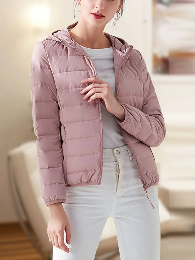 90% Ultra-light Plus Size Thin Down Jacket Women 2023 Autumn Winter Slim Short Hooded Warm White Duck Down Coat Women Outerwear